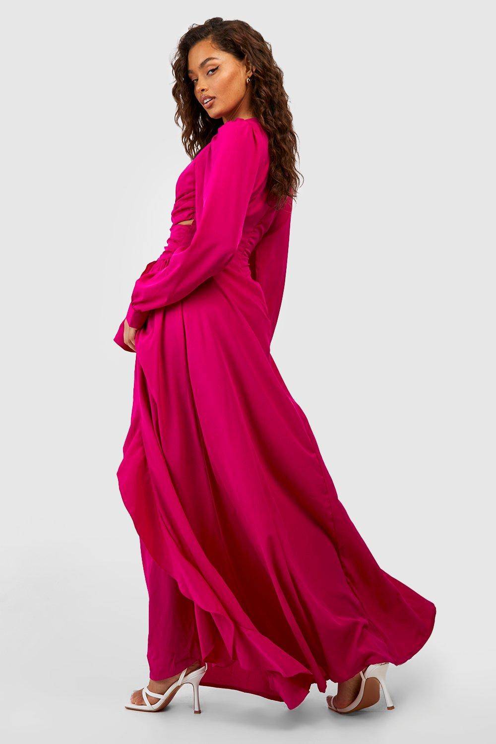 Hot pink long sleeve maxi dress deals